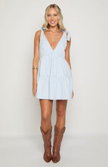 Angel Girl Blue Gingham Floral Mini Dress