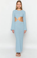 Arya Blue Long Sleeve Knit Maxi Dress