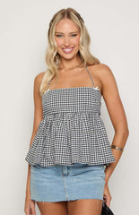 Aspen Black Gingham Halter Top