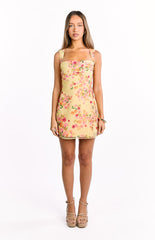 Aveta Yellow Bloom Tie Mini Dress