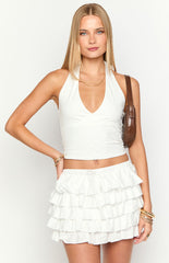Avril White Ruffle Mini Skort