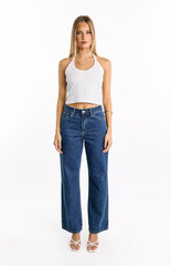 Calliope Pinstripe Mid Wash Mid Rise Slouchy Jeans