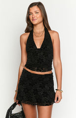 Clancy Black Velvet Crop Top