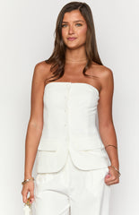 Dien White Strapless Button Up Top