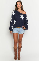 Delvey Navy Star Chunky Knit Sweater
