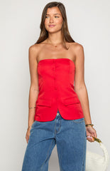 Dien Red Strapless Button Up Top