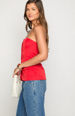 Dien Red Strapless Button Up Top