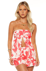 Ailany Red Floral Strapless Longline Top