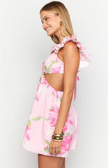 Kyla Pink Lilly Print Mini Dress