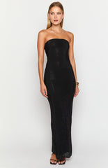 Lulana Black Strapless Rhinestone Maxi Dress