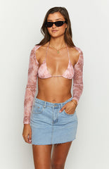 Main Act Pink Swirl Snake Print Top And Bolero