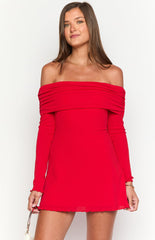 Mary Red Long Sleeve Mini Dress