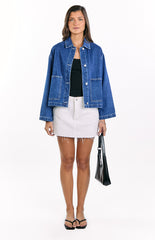 Mixie Mid Wash Denim Contrast Stitch Denim Jacket