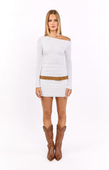 Myles White Long Sleeve Drop Shoulder Mini Dress