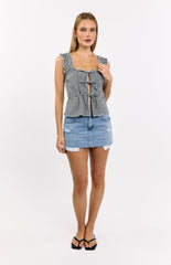 Neevie Black Gingham Tie Top