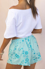 Paros Blue Beaded Mini Shorts