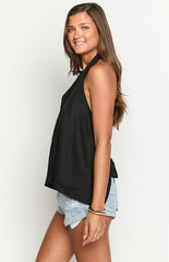 Petie Black Linen Blend Top