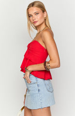 Raleigh Red Ruffle Strapless Top