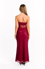Ryker Wine Strapless Mesh Maxi Dress