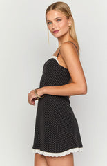 Seaton Black Polka Dot Mini Dress