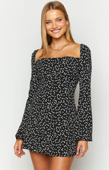 Marienne Black Heart Print Long Sleeve Mini Dress