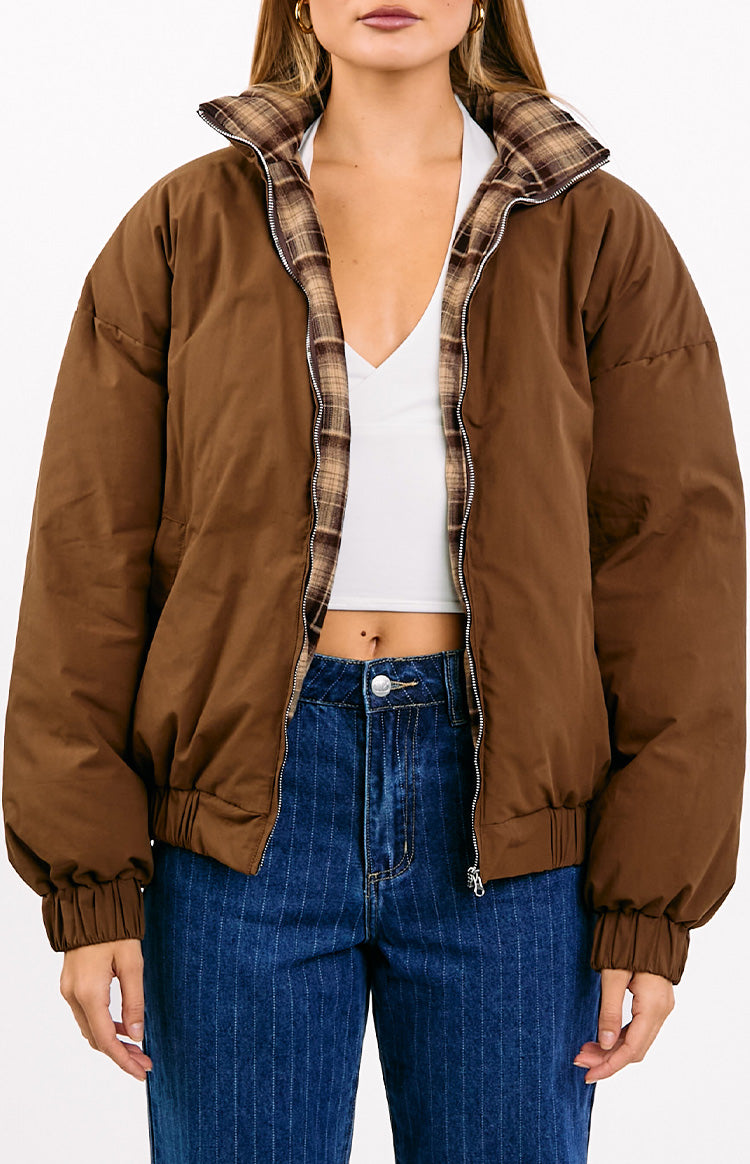 All I Wanted Brown Plaid Puffer Jacket