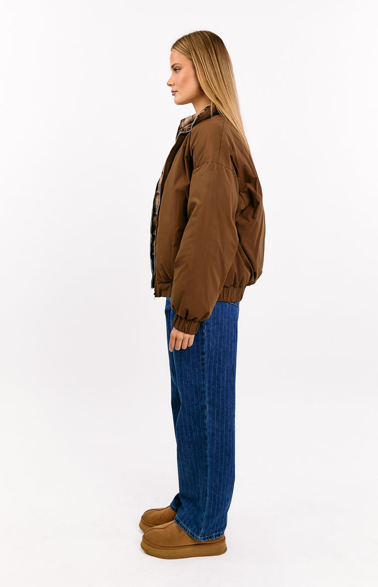 All I Wanted Brown Plaid Puffer Jacket