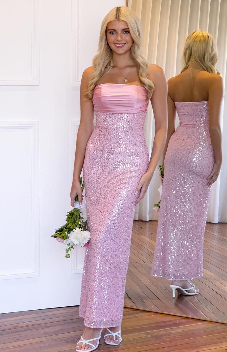 Alliana Pink Sequin Strapless Formal Maxi Dress
