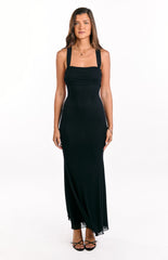 Amberley Black Mesh Formal Maxi Dress