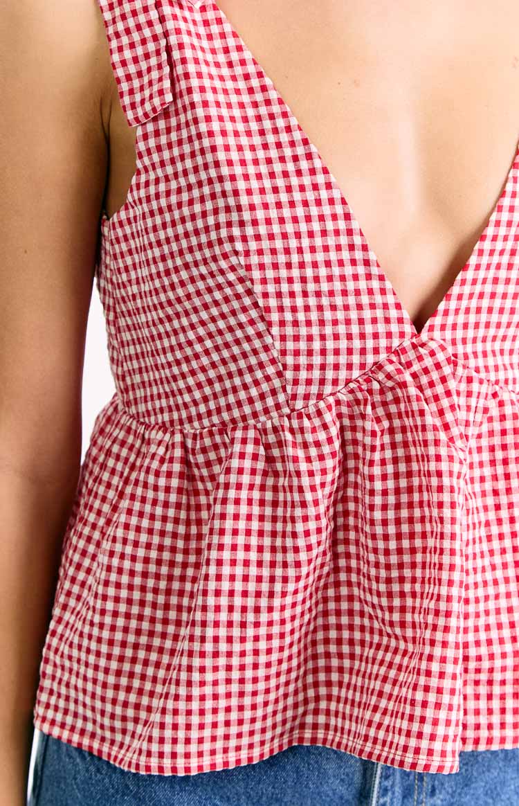 Angelica Red Gingham Tie Top