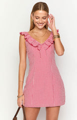 Ariette Red Gingham Frill Mini Dress