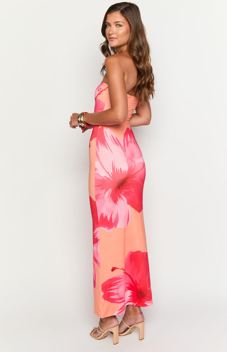 Arizona Orange Floral Print Maxi Dress