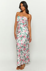 Astra Strapless Floral Satin Midi Dress