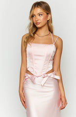 Azriel Pink Satin Corset Top