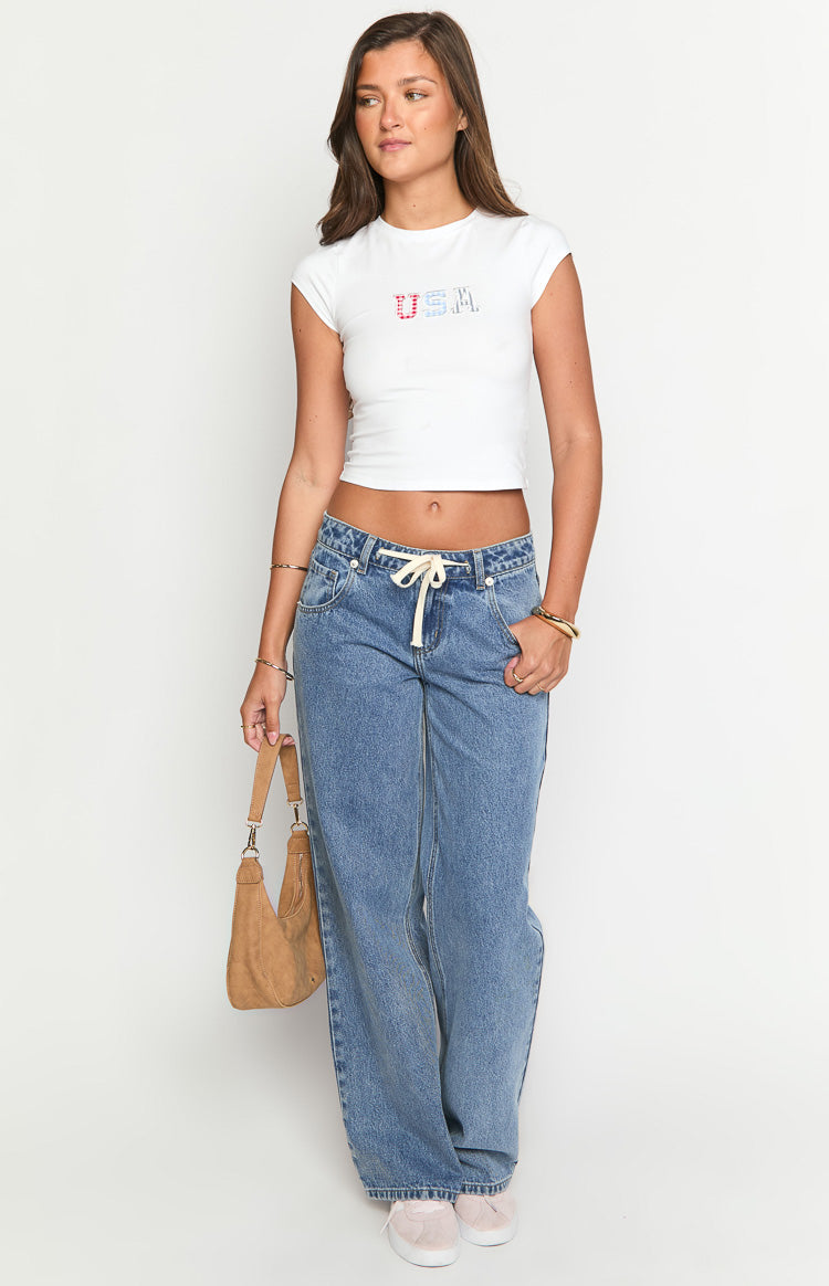 Beau Mid Wash Tie Waist Denim Jeans