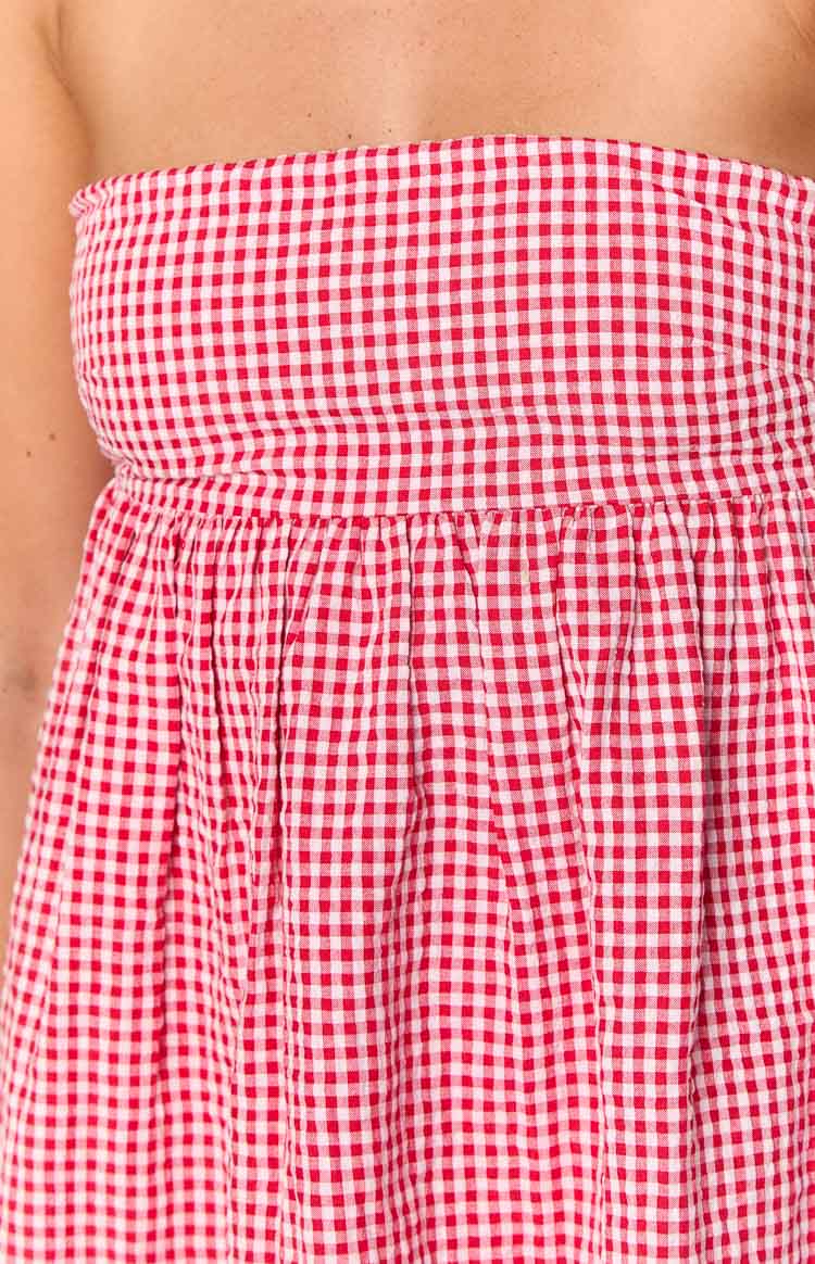 Berrie Red Gingham Strapless Mini Dress