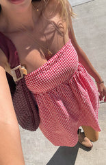 Berrie Red Gingham Strapless Mini Dress