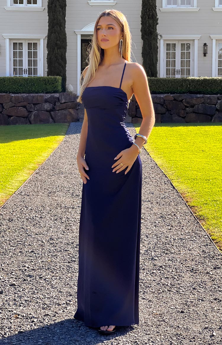 Blaise Navy Satin Maxi Dress