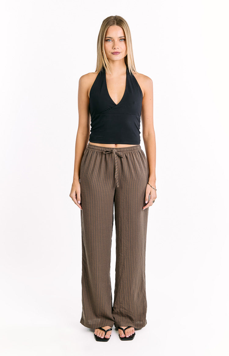 Avandi Brown Stripe Drawstring Waistband Pants