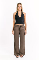Avandi Brown Stripe Drawstring Waistband Pants