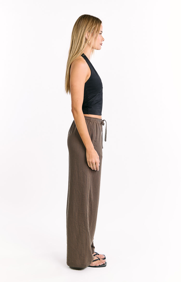 Avandi Brown Stripe Drawstring Waistband Pants