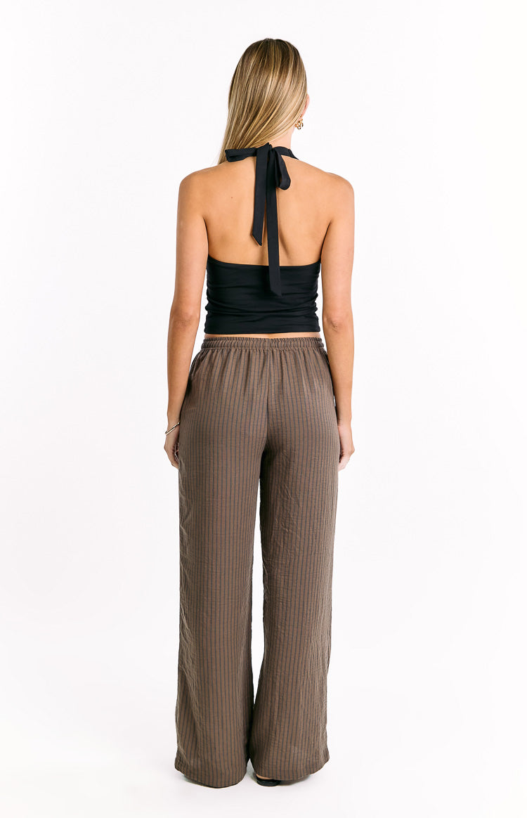 Avandi Brown Stripe Drawstring Waistband Pants
