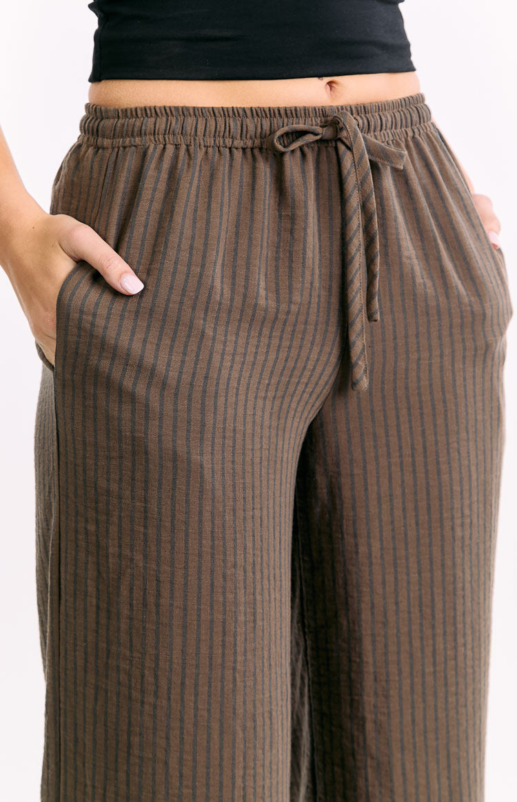 Avandi Brown Stripe Drawstring Waistband Pants