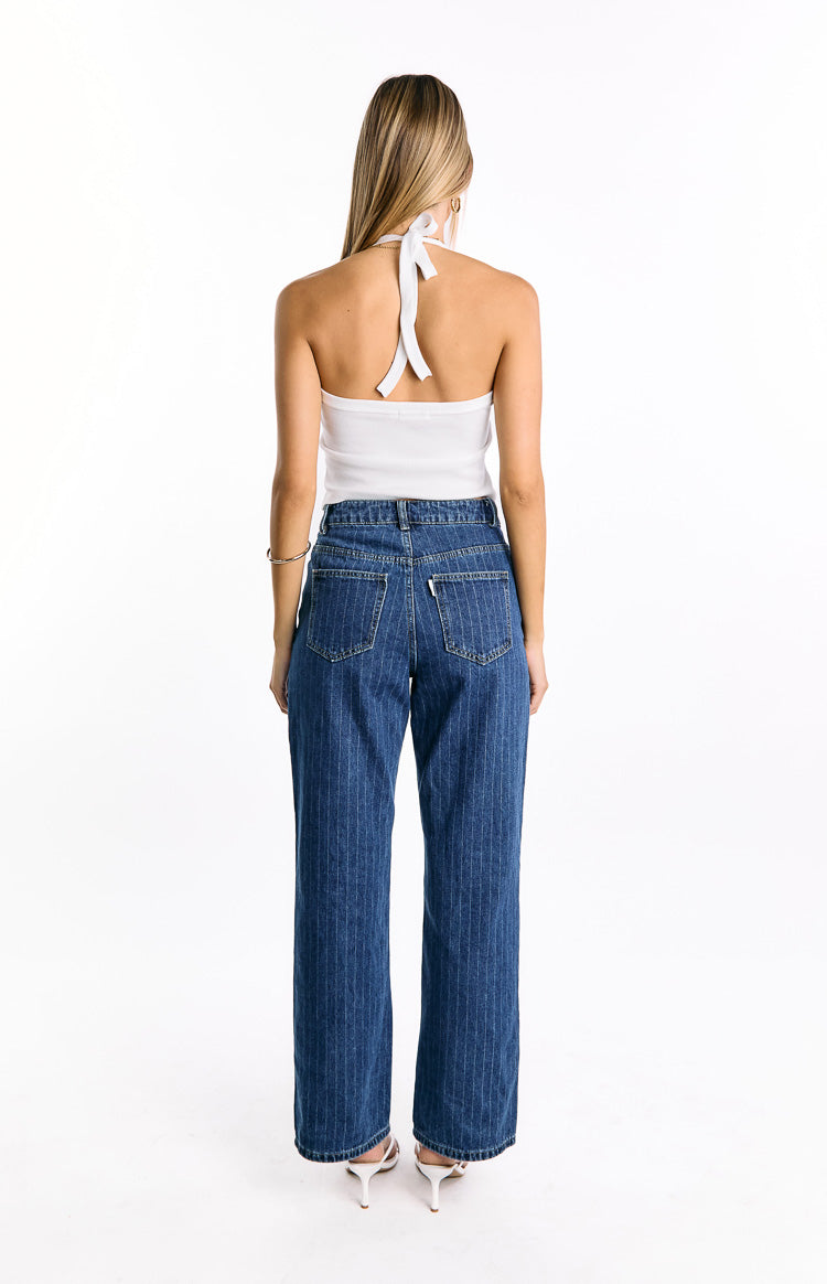 Calliope Pinstripe Mid Wash Mid Rise Slouchy Jeans
