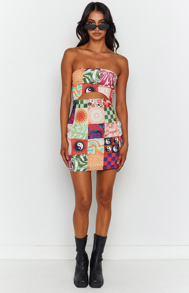 Candace Multi Print Strapless Mini Dress