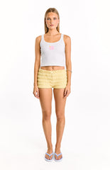 Carlie White Beaded Hibiscus Ribbed Tank Top