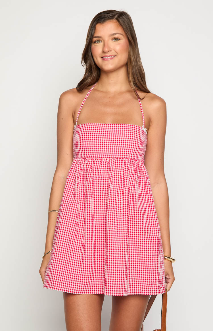 Carter Red Gingham Halter Mini Dress