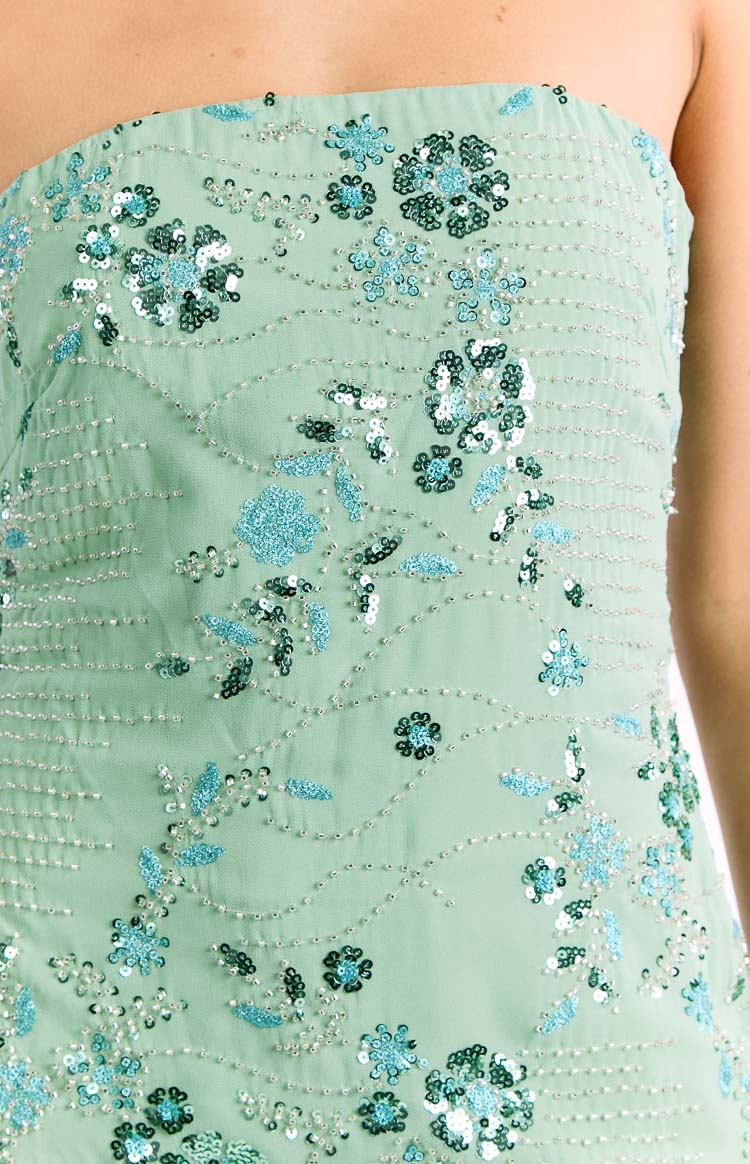Celene Teal Sequin Strapless Mini Dress