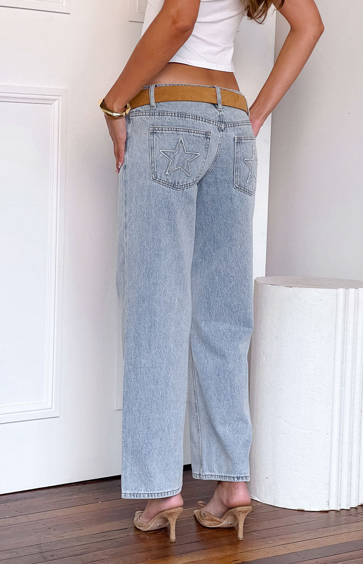 Clara Star Light Wash Denim Low Rise Jeans