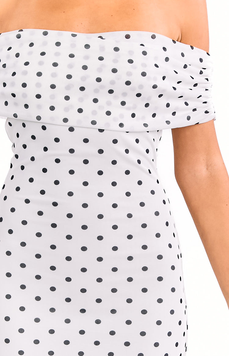 Cole White Polka Mesh Maxi Dress